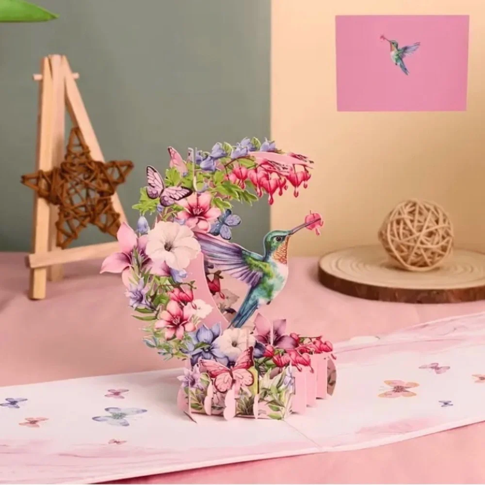 Floral Hummingbird 3D Card